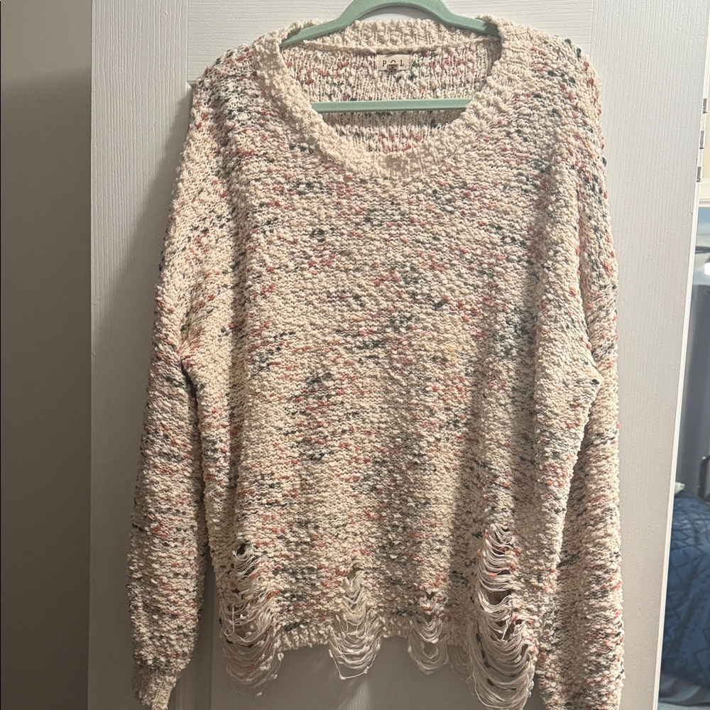 POL Textured Cream and Multicolor Sweater